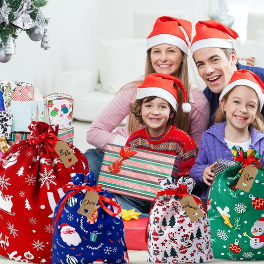 Christmas Gift Bags - Reusable Fabric Drawstring 10Pcs