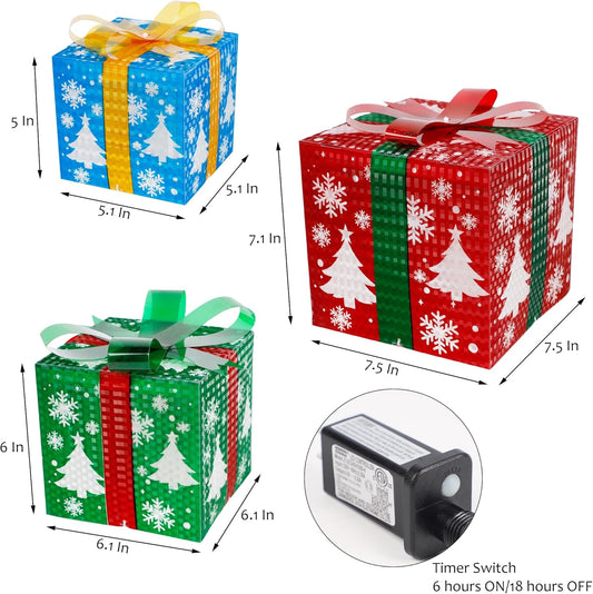 Set of 3 LED Lighted Christmas Decorative Gift Boxes