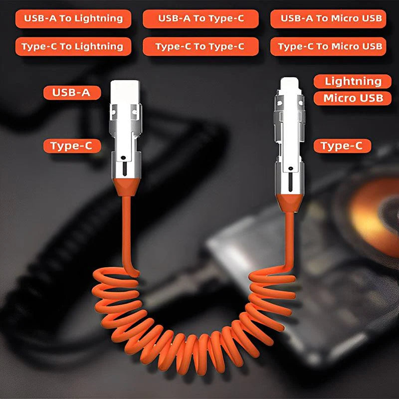 "Full-Equipped Chubby" 6-In-1 240W Fast Charging Spring Cable