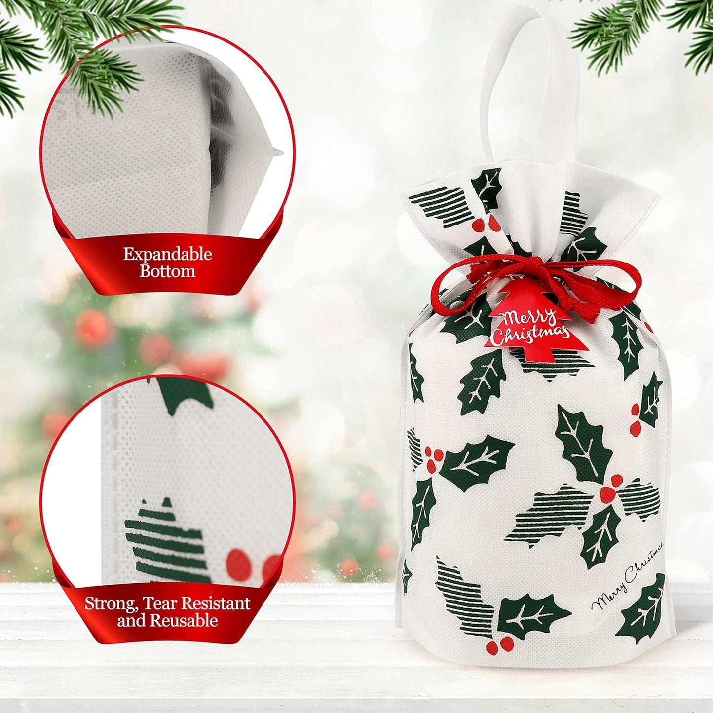 Gift Bag with Drawstring for Christmas (Pack of 6)