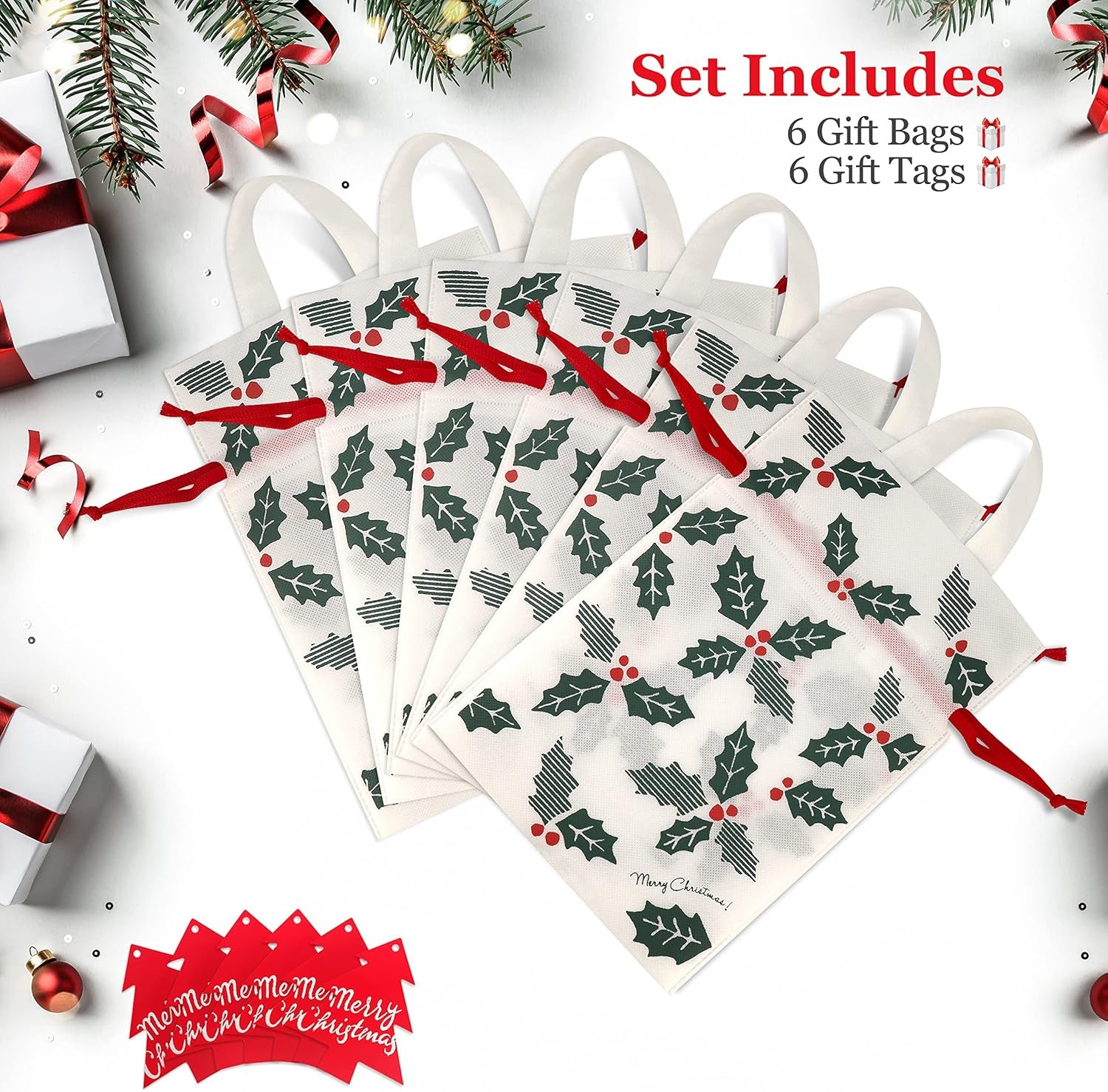 Gift Bag with Drawstring for Christmas (Pack of 6)