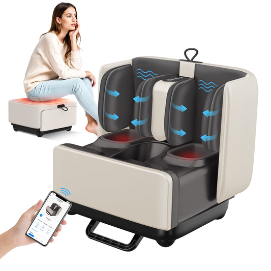 2 in 1 Foot Massager & Ottoman Rest, Shiatsu Foot Calf Massager with Heat, App Control
