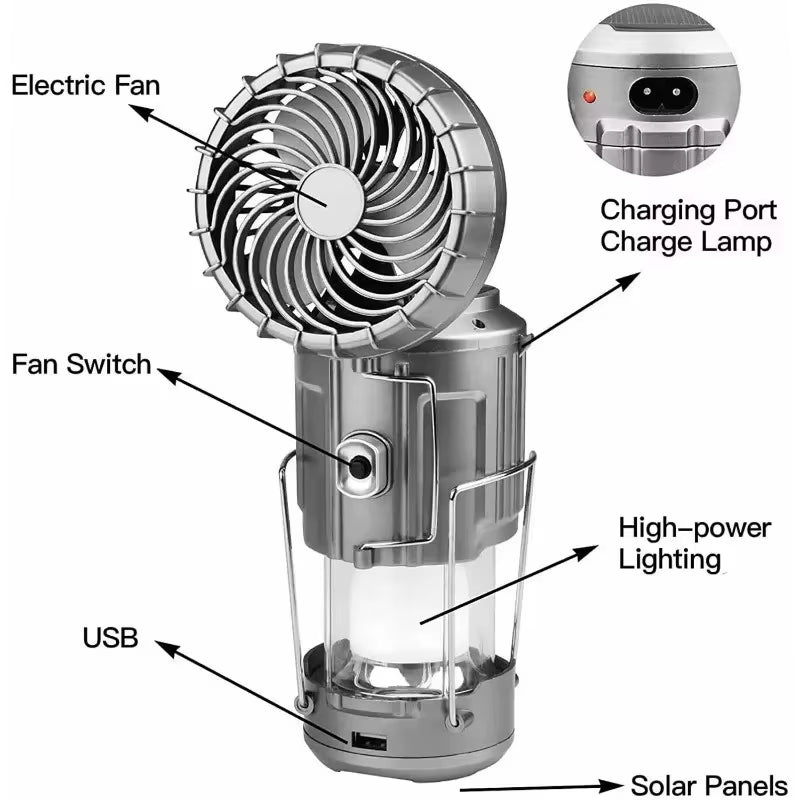 Camping Portable Fan Rechargeable with Solar Charging