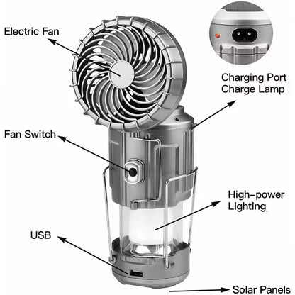Camping Portable Fan Rechargeable with Solar Charging