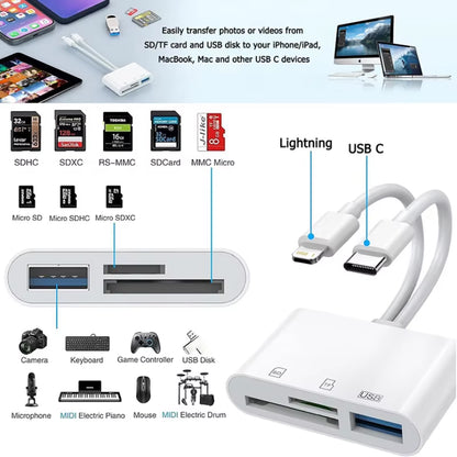5-in-1 Lightning & USB-C SD Card Reader for iPhone, iPad, MacBook & Android