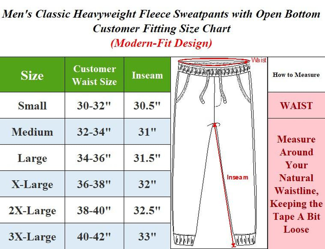 3-Pack Men's Classic Heavyweight Fleece Sweatpants with Open Bottom (S-3XL)