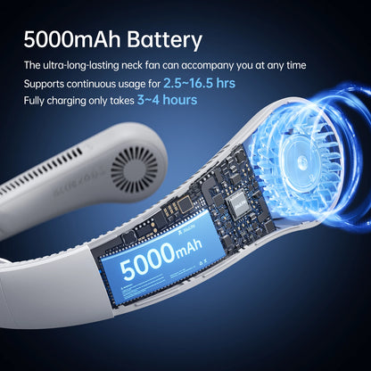 Portable 5 Speed Neck Fan with 5000Mah Battery