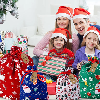 Christmas Gift Bags - Reusable Fabric Drawstring 10Pcs