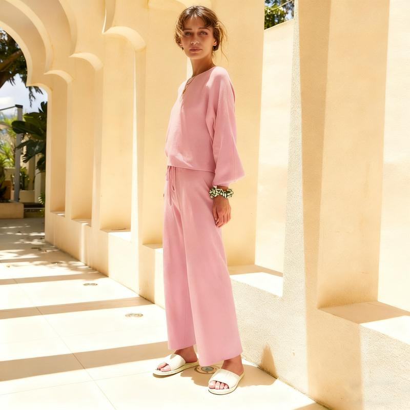 Womens Fall Winter Casual Solid Knitted 2 Piece Sets Long Sleeve Hoodie