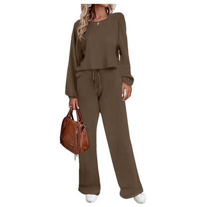 Womens Fall Winter Casual Solid Knitted 2 Piece Sets Long Sleeve Hoodie