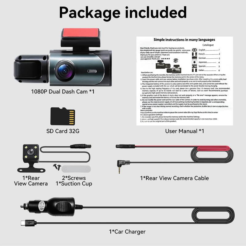 1080P Dual Dash Cam (Front & Rear) Video Recorder with Night Vision