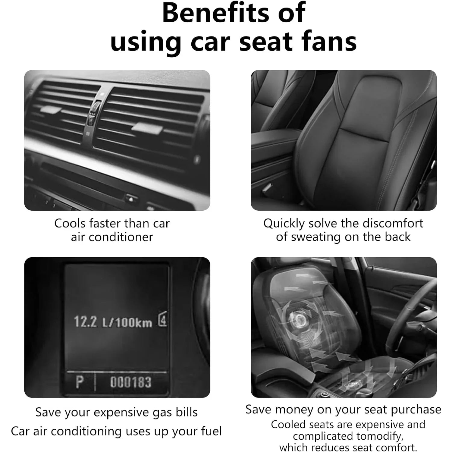 Car Seat Cooling Fan with 3 Speed Rotating Function for Enhanced Comfort in Vehicles, Ideal for Cars, RVs, SUVs, Trucks (Black)