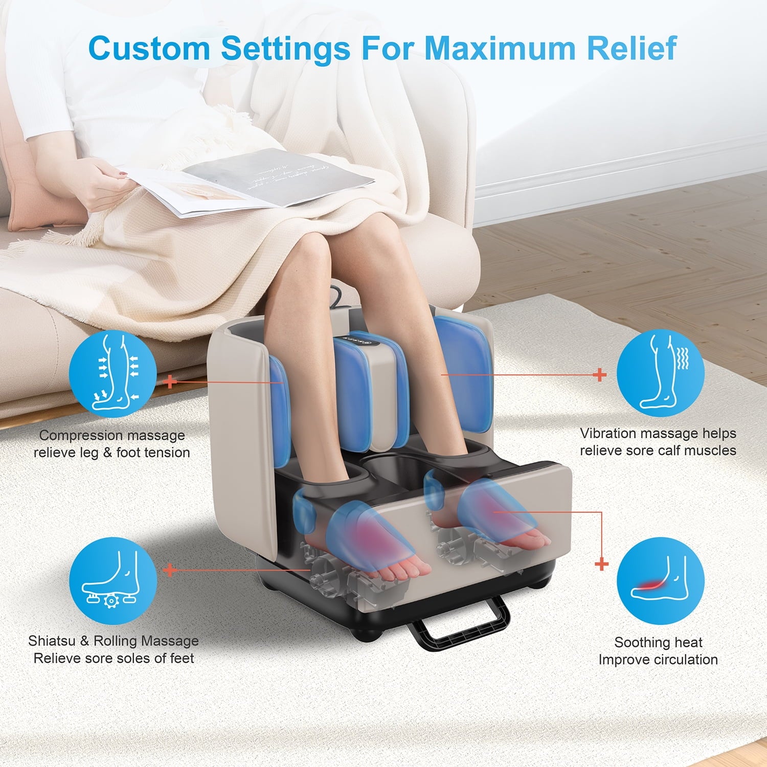 2 in 1 Foot Massager & Ottoman Rest, Shiatsu Foot Calf Massager with Heat, App Control