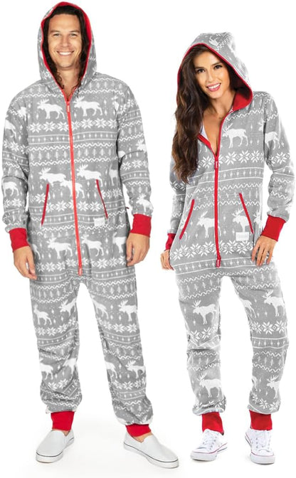 Christmas Onesies for Adults - Comfy Unisex Matching Holiday Jumpsuits with Convenient Pockets