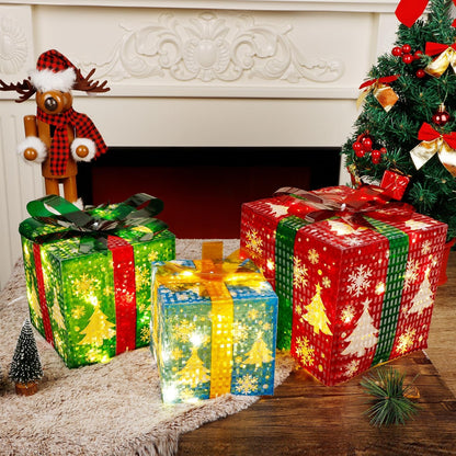 Set of 3 LED Lighted Christmas Decorative Gift Boxes