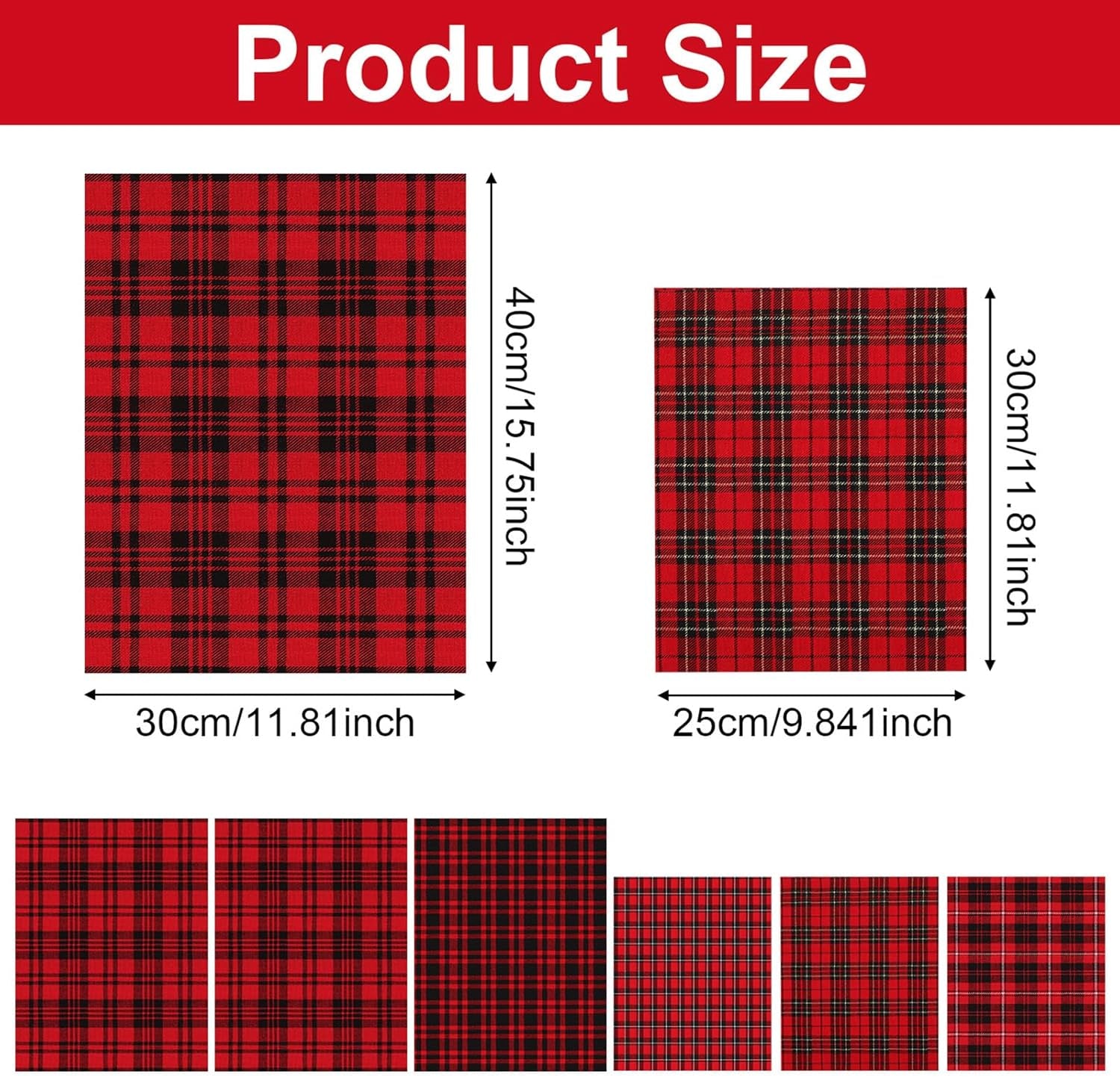 Festive 6-Pack Christmas Drawstring Bags - Reusable Red & Black Plaid Burlap