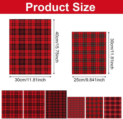 Festive 6-Pack Christmas Drawstring Bags - Reusable Red & Black Plaid Burlap