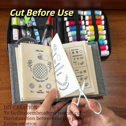 86-Piece Portable Sewing & Embroidery Kit with Stitch Book