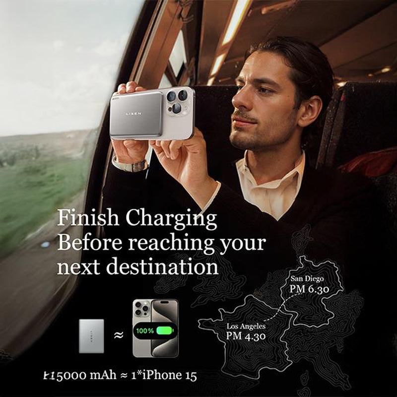 LISEN 5000mAh Ultra-Slim Magsafe Power Bank for iPhone 12-16 Series