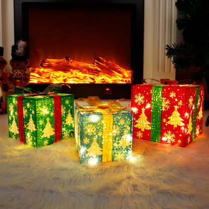 Set of 3 LED Lighted Christmas Decorative Gift Boxes