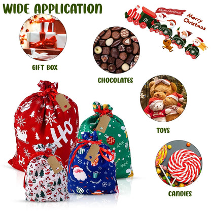 Christmas Gift Bags - Reusable Fabric Drawstring 10Pcs