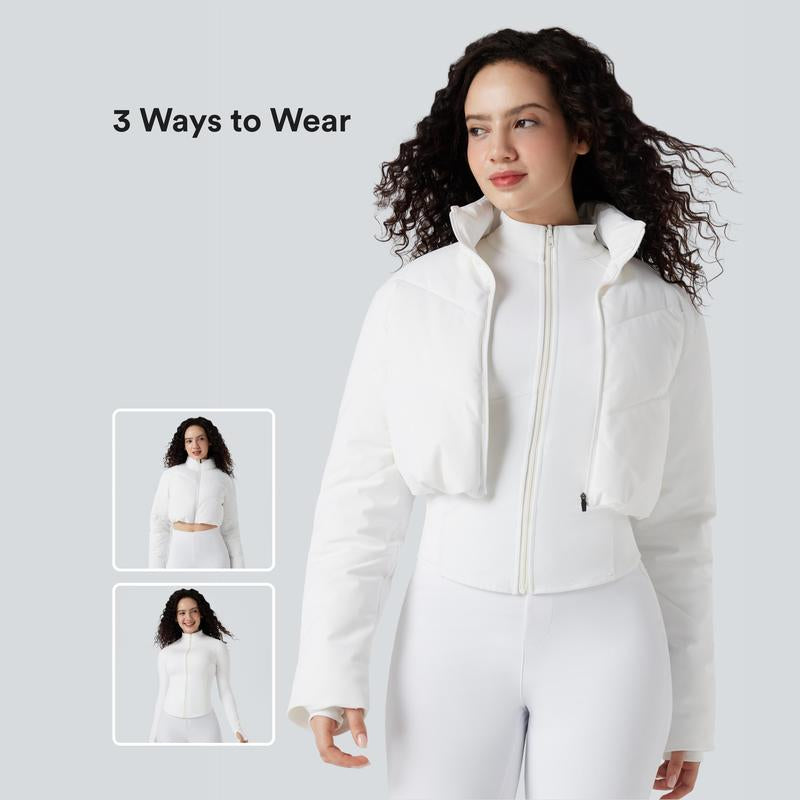 Halara 3-In-1 Stand Collar Casual Cropped Puffer Coat with Pocket