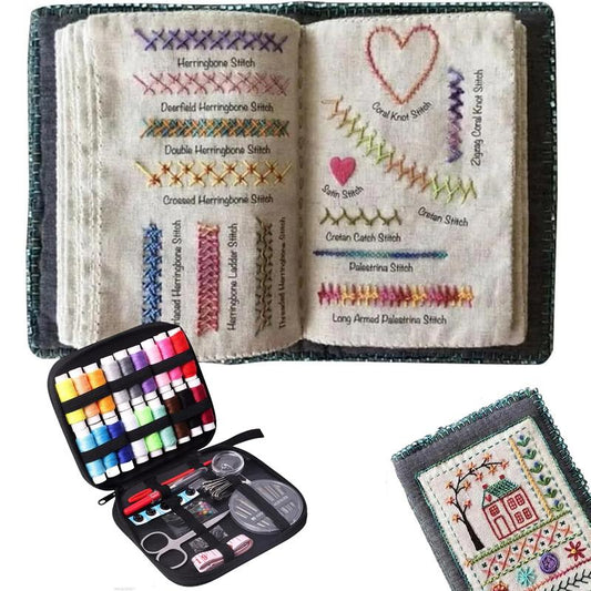 86-Piece Portable Sewing & Embroidery Kit with Stitch Book