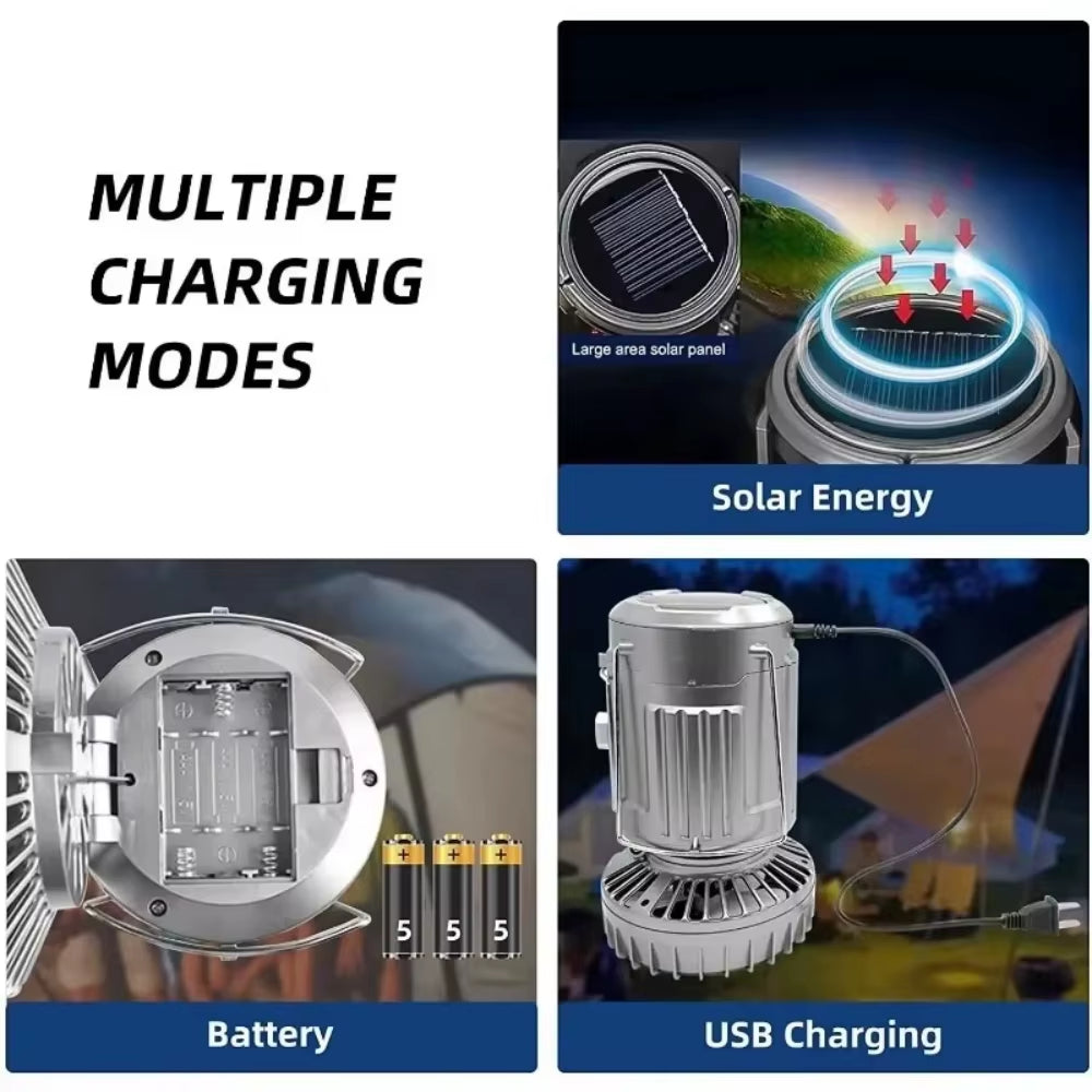Camping Portable Fan Rechargeable with Solar Charging