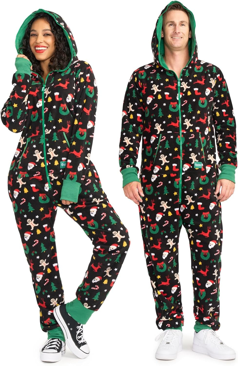Christmas Onesies for Adults - Comfy Unisex Matching Holiday Jumpsuits with Convenient Pockets