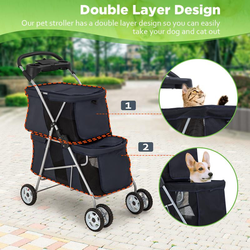 Lightweight Foldable Pet Stroller for Small & Medium Pets