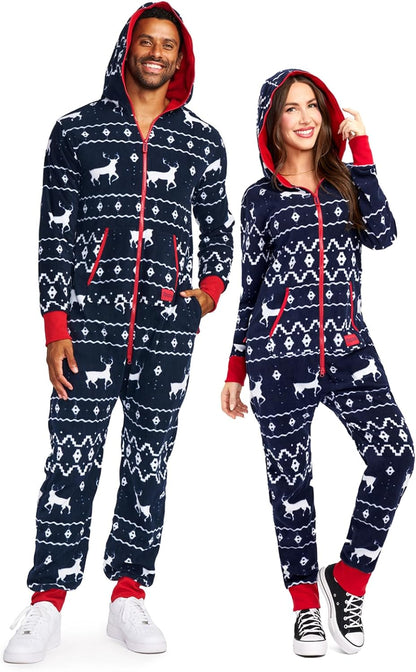 Christmas Onesies for Adults - Comfy Unisex Matching Holiday Jumpsuits with Convenient Pockets