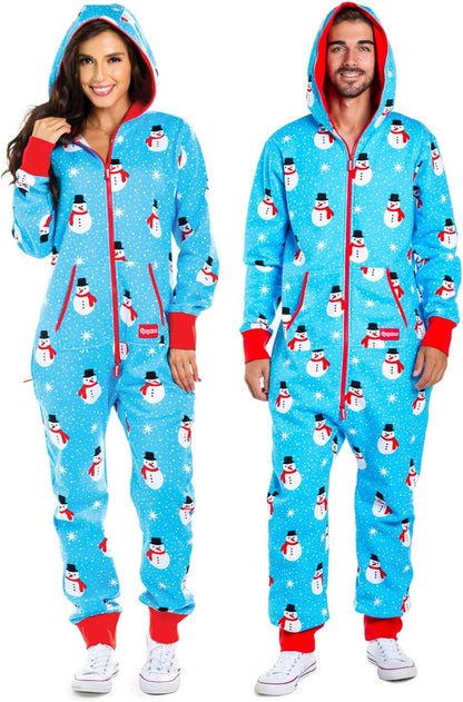 Christmas Onesies for Adults - Comfy Unisex Matching Holiday Jumpsuits with Convenient Pockets
