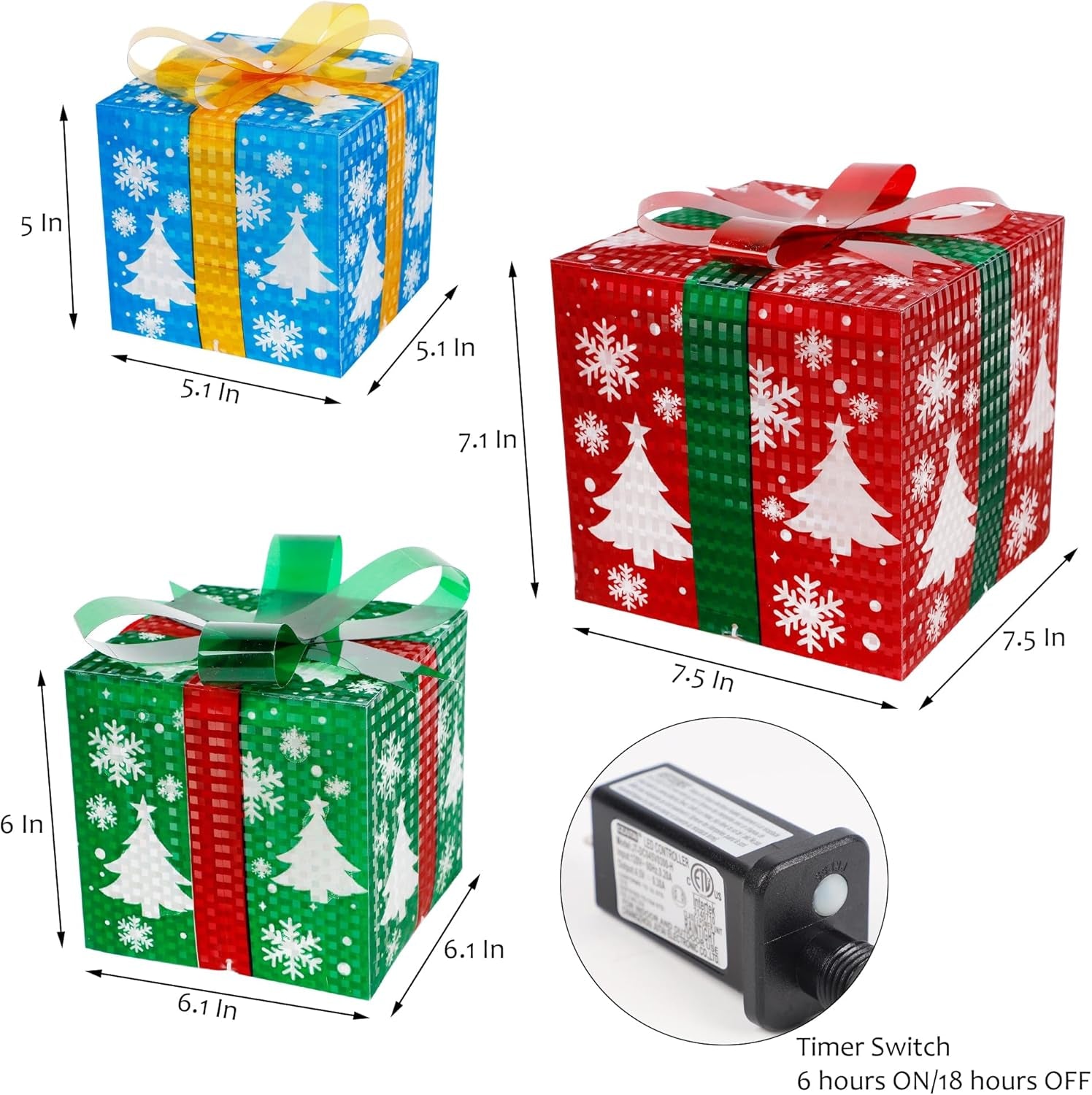 Set of 3 LED Lighted Christmas Decorative Gift Boxes
