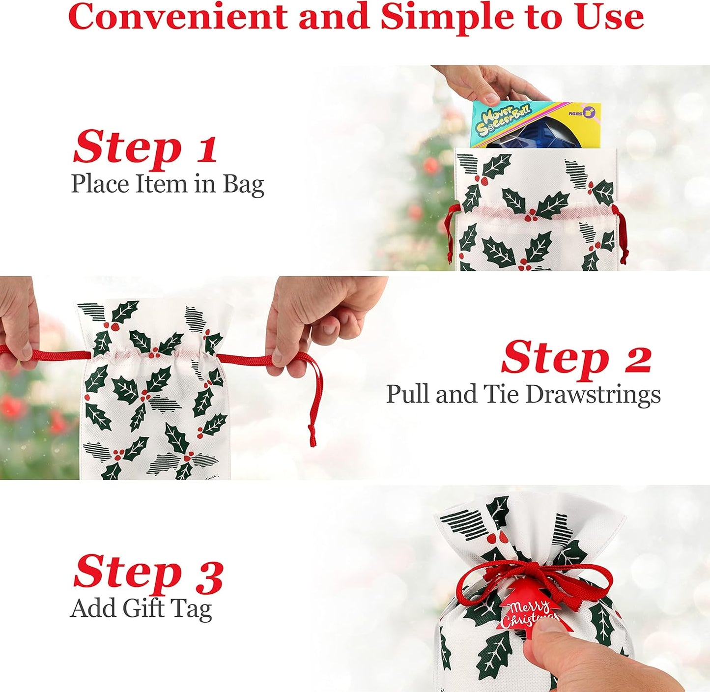 Gift Bag with Drawstring for Christmas (Pack of 6)