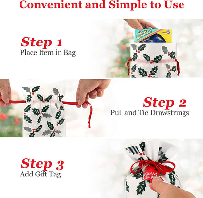 Gift Bag with Drawstring for Christmas (Pack of 6)