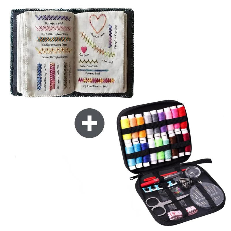 86-Piece Portable Sewing & Embroidery Kit with Stitch Book