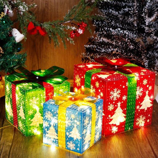 Set of 3 LED Lighted Christmas Decorative Gift Boxes