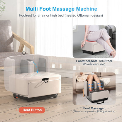 2 in 1 Foot Massager & Ottoman Rest, Shiatsu Foot Calf Massager with Heat, App Control