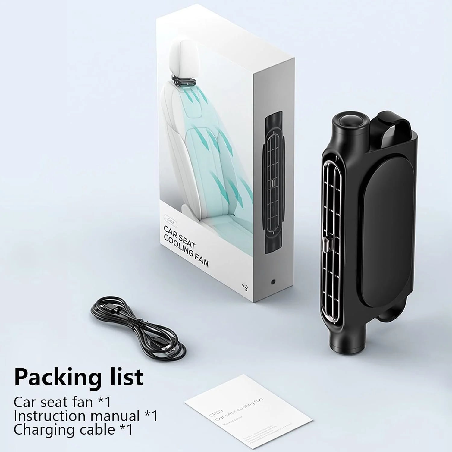 Car Seat Cooling Fan with 3 Speed Rotating Function for Enhanced Comfort in Vehicles, Ideal for Cars, RVs, SUVs, Trucks (Black)